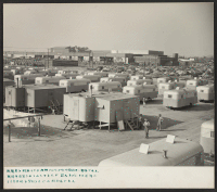 [recto] A section of the Winona Housing Project, Burbank, California, where trailer homes are provided for returned evacuees while they are securing permanent homes in and around Los Angeles. ;  Photographer: Parker, Tom ;  Burbank, California.