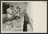 [recto] Closing of the Jerome Center, Denson, Arkansas. Dental and surgical instruments are being sorted and labeled in the center's hospital prior to shipment to other center hospitals. ;  Photographer: Mace, Charles E. ;  Denson, Arkansas.