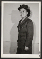 [recto] Private Shizuko Shinagawa, 21, of the Women's Army Corps, who was sent to Denver to recruit Japanese-American women for the ...