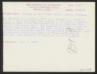 [verso] Closing of the Jerome Center, Denson, Arkansas. Evacuees were supplied with cots, blankets, a stove, a broom, and a light ...