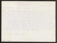 [verso] Mrs. Fred Mittwer, who writes under the name of Mary Oyama, relocated in Denver from Heart Mountain in January, 1943. ...