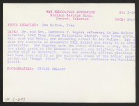 [verso] Mr. and Mrs. Lawrence T. Kagawa relocated in Des Moines November 1943 from Jerome Relocation Center. The three girls, May, ...