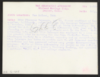 [verso] Miss Florence Takemura, age 23, former resident of Los Angeles, California, relocated from the Manzanar Relocation Center in October, 1942, ...