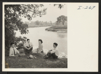[recto] Mr. and Mrs. Kosaku Steven Tamura (Granada), Ben Yashikawa (Tule), and Tsetsu Morita (Minidoka) at the Concord River where the ...