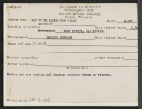 [verso] Oakies who are renting and farming property owned by evacuee. ;  Photographer: Stewart, Francis ;  Penryn, California.