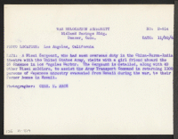 [verso] A Nisei Sergeant, who had seen overseas duty in the China-Burma-India theatre with the United States Army, visits with a ...