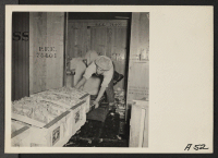 [recto] Packing crates of cauliflower in refrigerator car for shipment to eastern markets, prior to evacuation of persons of Japanese ancestry from this rural area. Evacuees will be housed in War Relocation Authority centers for the duration. ;  Photographer: L