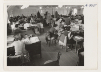 [recto] Evacuee stenographers and clerks at work in Administrative Office. ;  Photographer: Stewart, Francis ;  Hunt, Idaho.