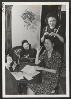 [recto] Left to right: May Tanaka, Ann Tanaka, and Grace Miyata (sitting). May and Ann Tanaka,, who relocated from the Granada ...