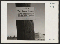 [recto] Evacuee property. A sign on a telephone pole on property which was formerly operated by farmers of Japanese ancestry. ;  Photographer: Stewart, Francis ;  Compton, California.