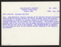 [verso] Judge William F. Hagarty, chairman of the Japanese American Resettlement Committee of the Brooklyn Council for Social Planning, meets Yumi ...
