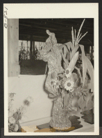 [recto] Display of flower and vegetable arrangement at the Amache Agricultural Fair September 11 and 12. ;  Photographer: McClelland, Joe ;  Amache, Colorado.