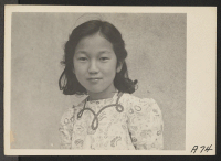 [recto] Many evacuated children attended Raphael Weill Public School, Geary and Buchanan Streets. One of the pupils was Rachel Karumi (above). Evacuees of Japanese ancestry will be housed in War Relocation Authority centers for the duration. ;  Photographer: La