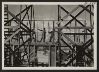 [recto] Workers on the Auditorium. ;  Manzanar, California.