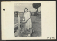 [recto] Poston, Ariz.--Mrs. Ruby Snyder, Chemehuevi Indian, states: I hear that the Japanese are wonderful farmers. I would like to go ...