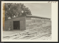 [recto] One of the poultry laying houses being constructed on the Amache farm. ;  Photographer: McClelland, Joe ;  Amache, Colorado.