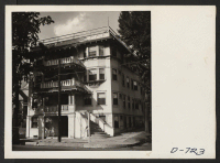 [recto] The Northwest Apartments at 327 N. Beaudry was formerly occupied by Japanese prior to their evacuation. ;  Photographer: Stewart, Francis ;  Los Angeles, California.