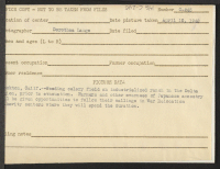 [verso] Weeding celery field on industrialized ranch in the Delta region, prior to evacuation. Farmers and other evacuees will be given opportunities to follow their callings at War Relocation Authority centers where they will spend the duration. ;  Photographe