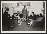 [recto] When the photographer stopped on short notice at Swarthmore College, Swarthmore, Pennsylvania, only six of the ten Japanese American students...