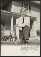 [recto] Shown is Reverend Masayoshi Ohmura, 3195-14th Street, Riverside, California. Reverend Ohmura has charge of the Japanese Union Church, resides at ...