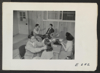 [recto] A temporary Optometry Clinic, which was set up at this relocation center. ;  Photographer: Parker, Tom ;  Denson, Arkansas.