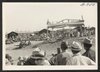 [recto] Scene at the Sumo tournament held at the Tule Lake Center, October, 1944. ;  Photographer: Bigelow, John ;  Newell, California.