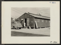 [recto] Manzanar, Calif.--Emergency hospital housed in temporary quarters at this War Relaxation Authority center for evacuees of Japanese ancestry. The modern new hospital is almost ready for occupancy as shown in Photos [8C] C-851 and [8C] C-852. ;  Photograp