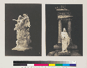 [Photograph of a sculpture of an angel, woman, and serpent]; [Photograph of a sculpture of Jesus (?) in front of two pillars]