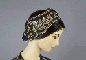 Wind cap (woman) called a Feng Mao. Black silk with embroidery. Chinese 1870