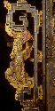 Altar table (outer) - Ornate, carved teak, lacquer & gold leaf overlay. Detail of altar