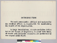 [verso] Introduction: The unit commander, advised and assisted by the medical officer, is responsible for maintaining the health of his organization.