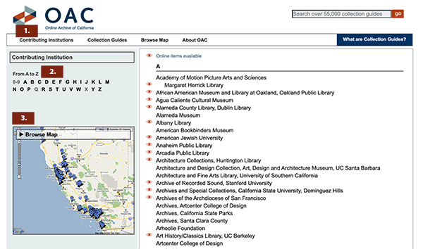 new oac browse institution page image