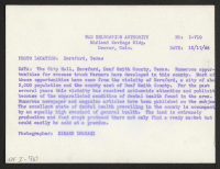[verso] The City Hall, Hereford, Deaf Smith County, Texas. Numerous opportunities for evacuee truck farmers have developed in this county. Most ...