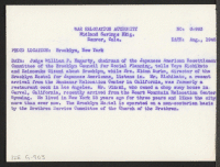 [verso] Judge William F. Hagarty, chairman of the Japanese American Resettlement Committee of the Brooklyn Council for Social Planning, tells Toyo ...