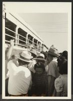 [recto] Goodbye to Gripsholm voyageurs, en route to Japan, who left the project August 24, 1943. ;  Photographer: Brown, Pauline Bates ;  Poston, Arizona.