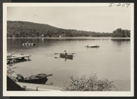 [recto] Spoford Lake, one of the many beauty spots in New Hampshire, typical of the New England recreational area. ;  Photographer: Iwasaki, Hikaru ;  Spoford Lake, New Hampshire.