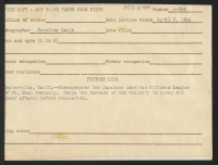 [verso] Stenographer for Japanese American Citizens League of Mr. Eden township. Helps the farmers of the vicinity to close out their affairs before evacuation. ;  Photographer: Lange, Dorothea ;  Centerville, California.