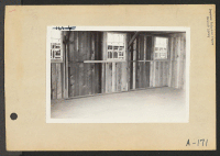 [recto] Poston, Ariz.--Site No. 1. Interior view of barrack construction at this War Relocation Authority center for evacuees of Japanese ancestry. ;  Photographer: Clark, Fred ;  Poston, Arizona.