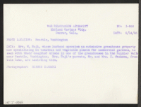 [verso] Mrs. M. Noji, whose husband operates an extensive greenhouse property now specializing in tomatoes and vegetable plants for commercial gardens, ...