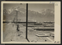 [recto] Manzanar, Calif.--Construction begins at Manzanar, now a War Relocation Authority center for evacuees of Japanese ancestry. ;  Photographer: Albers, Clem ;  Manzanar, California.