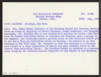 [verso] Mrs. Eldon Burke, director of the Brooklyn Hostel for Japanese Americans, shows an album of clippings to Robert Kazahaya, Kohay ...