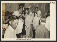 [recto] Arrival of persons of Japanese ancestry at the Colorado River Relocation Center, Camp 1. ;  Photographer: Clark, Fred ;  Poston, Arizona.