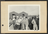 [recto] Poston, Ariz.--Site No. 1. Arrival of evacuees of Japanese ancestry at this War Relocation Authority center. ;  Photographer: Clark, Fred ;  Poston, Arizona.