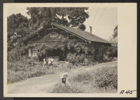 [recto] Farm house in rural section where farmers of Japanese ancestry raised truck garden crops. Evacuees from this and other military areas will be housed in War Relocation Authority centers for the duration. ;  Photographer: Lange, Dorothea ;  Mountain Vie