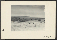 [recto] Poston, Ariz.-- View of quarters under construction for evacuees of Japanese ancestry at War Relocation Authority center on Colorado River Indian Reservation. ;  Photographer: Albers, Clem ;  Poston, Arizona.
