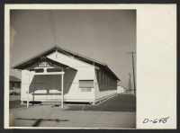[recto] The Buddhist Church at camp two at this relocation center. ;  Photographer: Stewart, Francis ;  Rivers, Arizona.