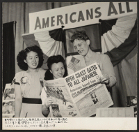 [recto] Americans All booth at the Pan-Pacific Industrial Exposition, Los Angeles, sponsored by anti-racial civic organizations in cooperation with W.R.A. (Continuous ...