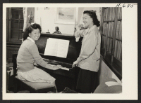 [recto] Mary Kageyama, Song Bird of Manzanar, and her younger sister, Tillie, at the piano, have relocated in Pasadena, and are ...
