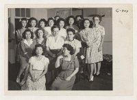 [recto] A group of the hostesses at the Washington USO for Nisei servicemen and their guests. The USO is run by ...