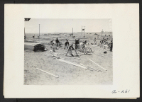 [recto] Tule Lake, Calif.--Construction begins on War Relocation Authority center for evacuees of Japanese ancestry near Tule Lake in Modoc County, California, south of the Oregon border. ;  Photographer: Albers, Clem ;  Newell, California.